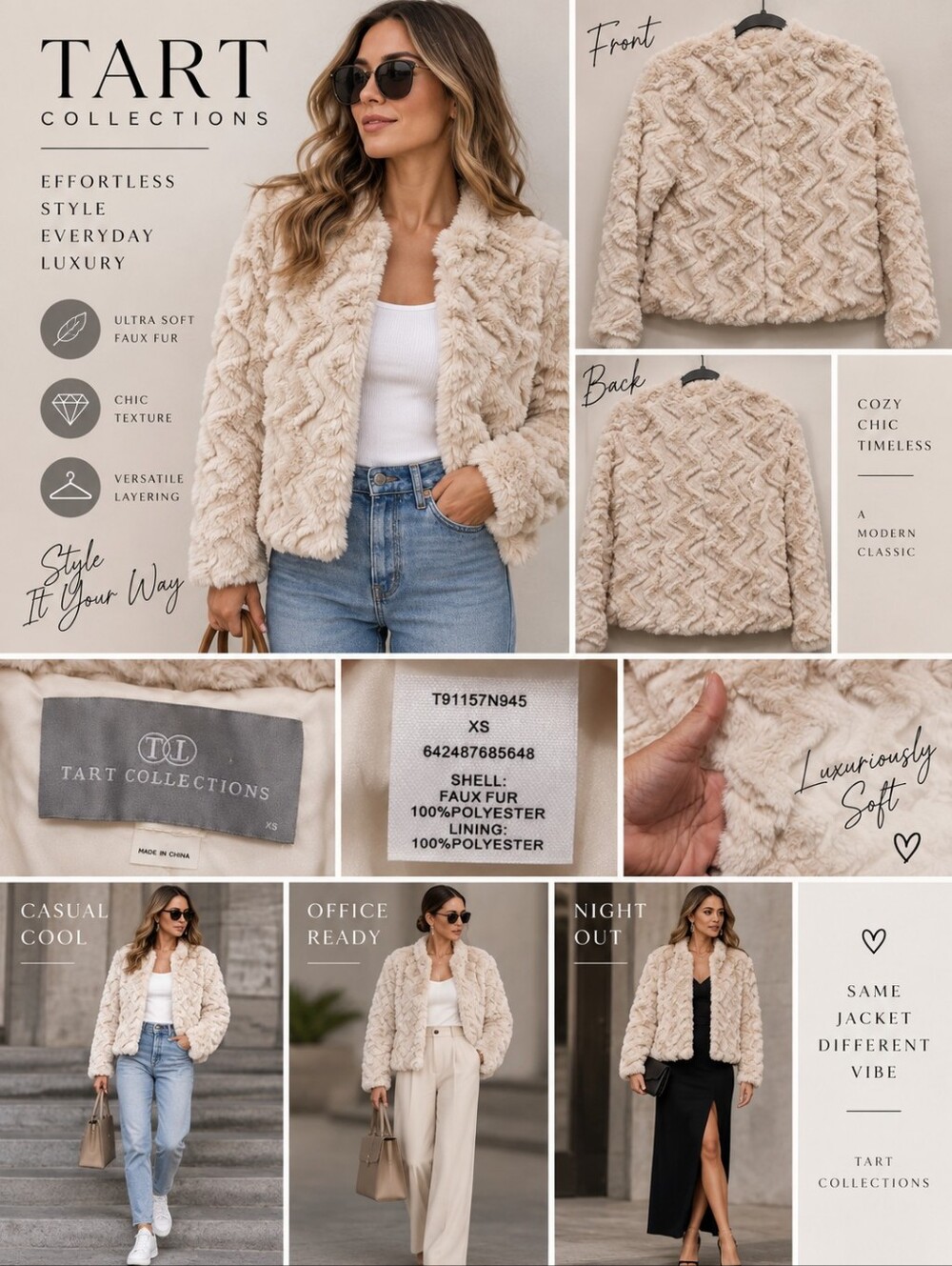 Tart Collections Faux Fur Cream Jacket - XS